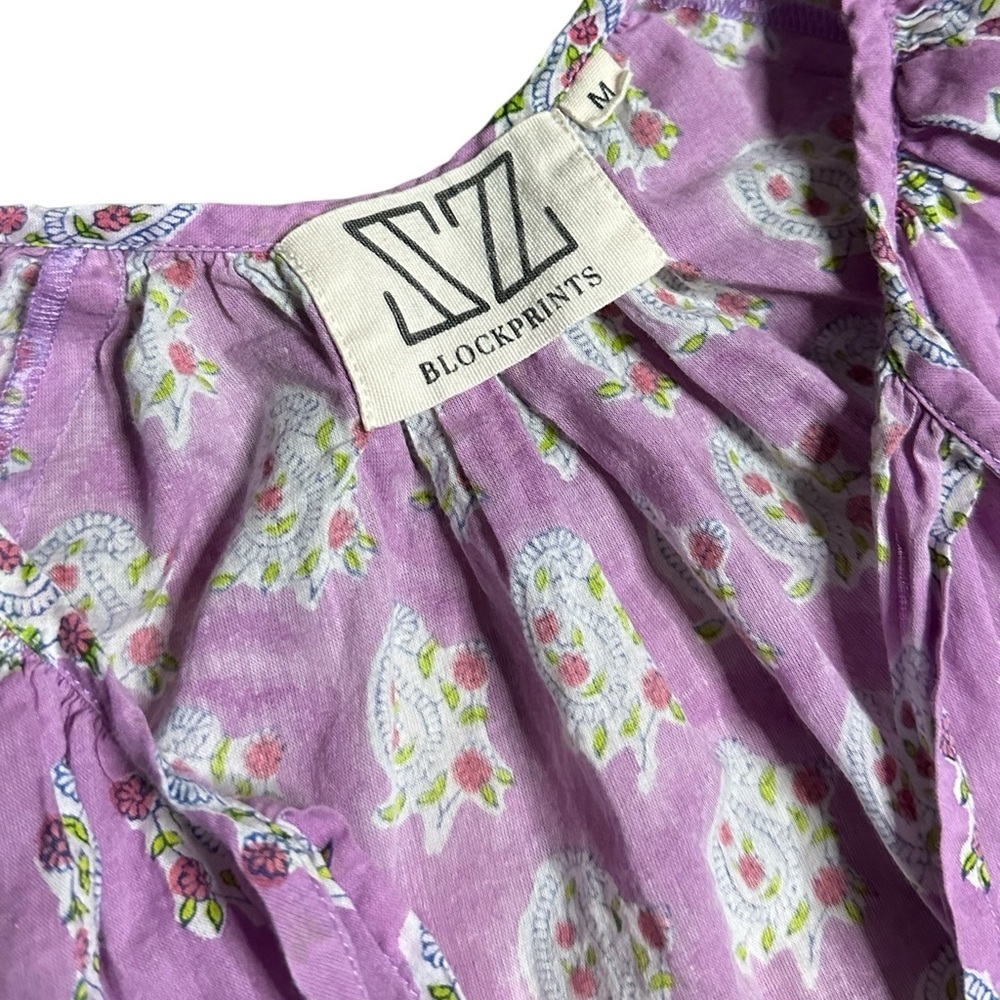 SZ Blockprints Priya dress violet paisley cotton gauze Medium - Picture 5 of 7
